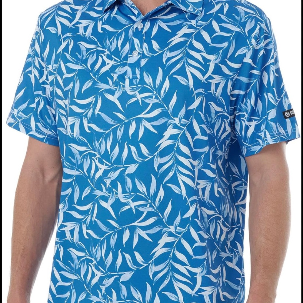 Men's Blue Leaf Print Polo Shirt